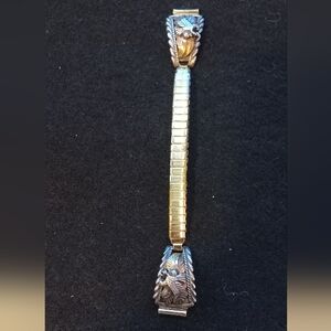 Navajo Womans Sterling Silver And Gold Watch Band